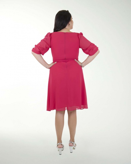 VESTIDO TV CHIFON  LISO AMARRE MANGA 3/4