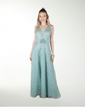 VESTIDO CL ESCOTE EN V EN TELA 3D