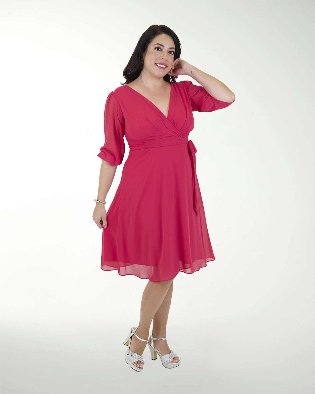 VESTIDO TV CHIFON  LISO AMARRE MANGA 3/4