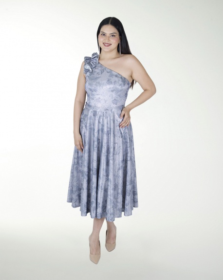 VESTIDO TE DE UN HOMBRO CON ADORNO