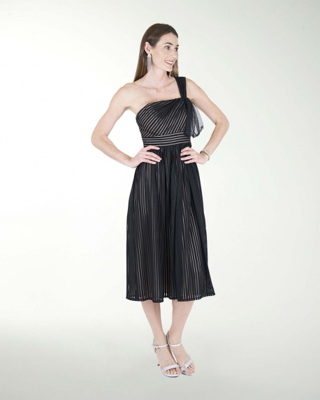 VESTIDO CC MIDI DE MESH CON RALLAS