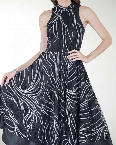 VESTIDO CC CUELLO ALTO LARGO MIDI