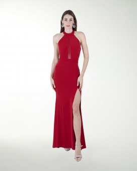 VESTIDO CL HALTER CON TRANSPARENCIA