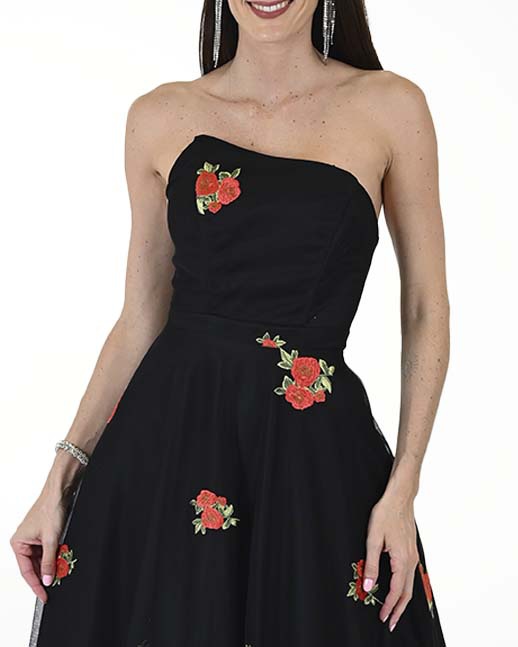 VESTIDO CC BORDADO STRAPLESS LARGO MIDI