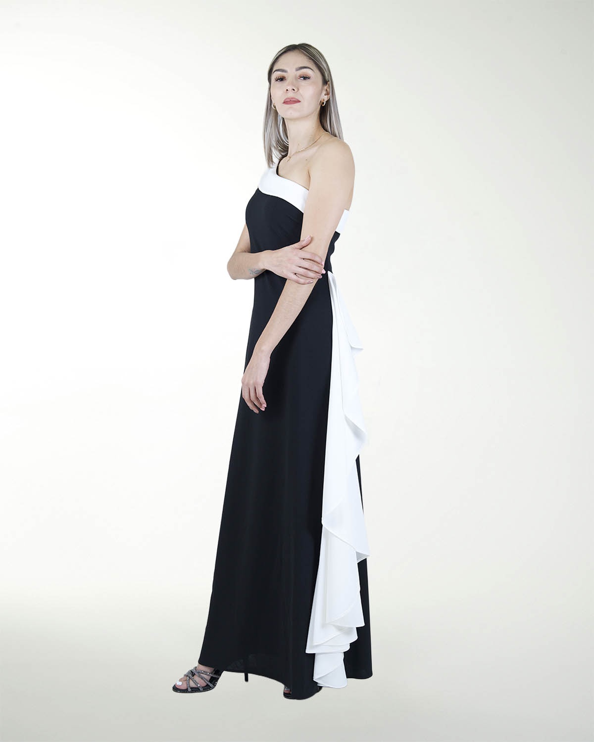 VESTIDO CL DE UN HOMBRO BICOLOR