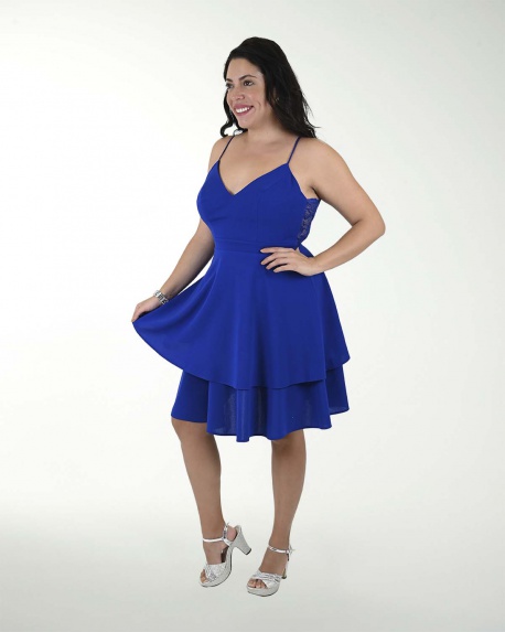 VESTIDO TV CREEPE LISO CON ENCAJE