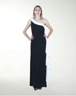 VESTIDO CL DE UN HOMBRO BICOLOR