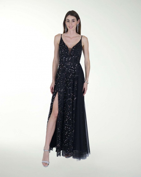 VESTIDO CL ESCOTE EN V CON TRANSPARENCIA