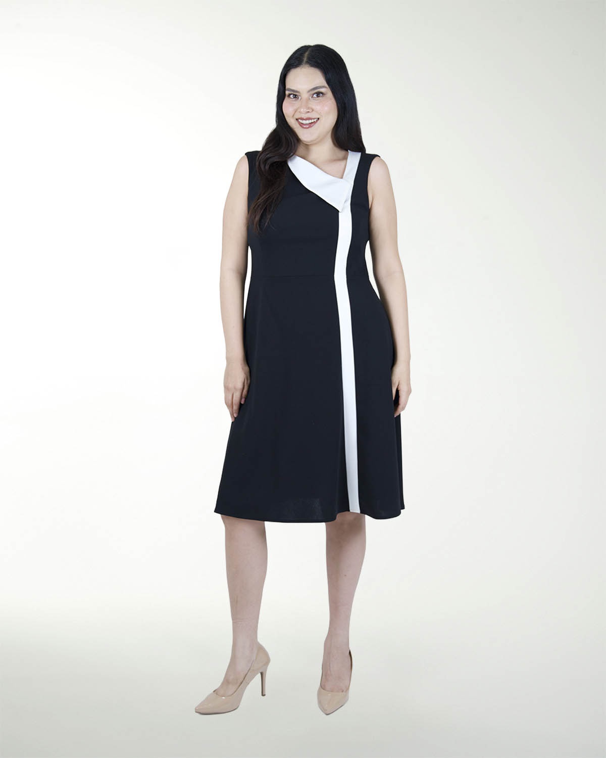 VESTIDO TV ESCOTE DIAGONAL CON VIVOS