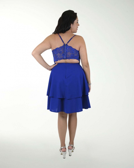 VESTIDO TV CREEPE LISO CON ENCAJE