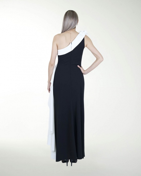 VESTIDO CL DE UN HOMBRO BICOLOR