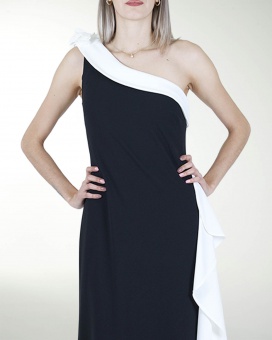 VESTIDO CL DE UN HOMBRO BICOLOR