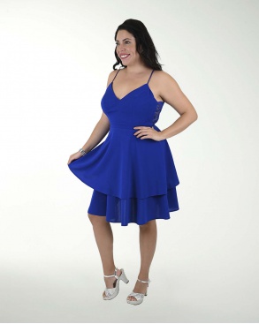 VESTIDO TE CREEPE LISO CON ENCAJE