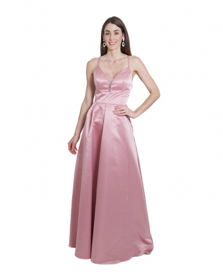 VESTIDO CL RASO ESCOTE EN V Y ENCAJE EN ESPALDA