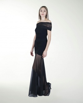 VESTIDO CL DRAPEADO DE HOMBRO DESCUBIERTO