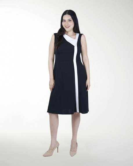 VESTIDO TV ESCOTE DIAGONAL CON VIVOS