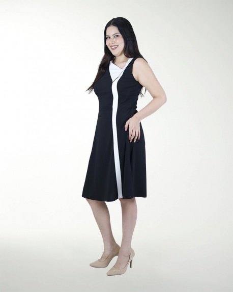 VESTIDO TV ESCOTE DIAGONAL CON VIVOS