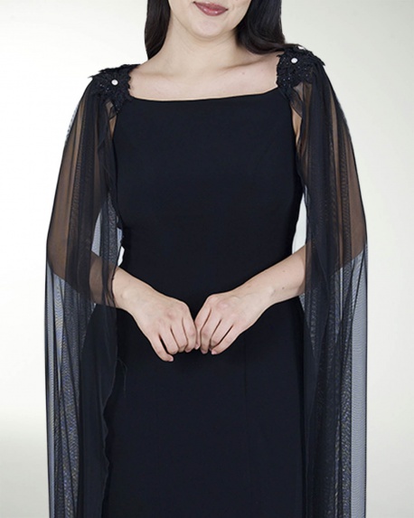 VESTIDO TE CON MANGAS Y FLORES EN HOMBRO