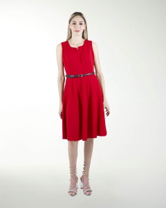 VESTIDO CA LISO CON BOLSAS Y CINTURON