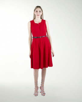 VESTIDO CA LISO CON BOLSAS Y CINTURON