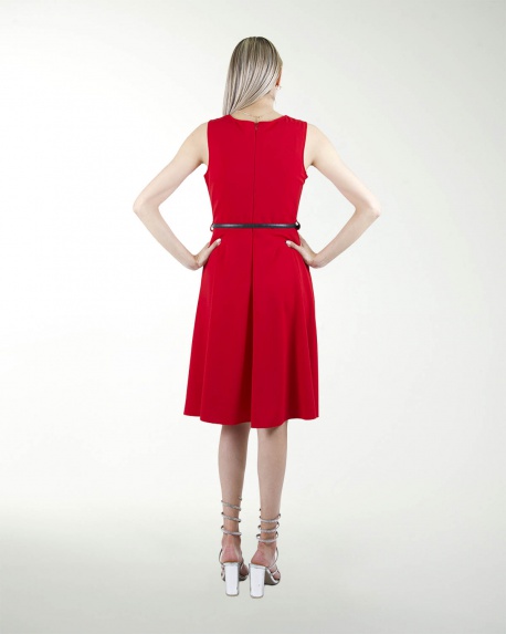 VESTIDO CA LISO CON BOLSAS Y CINTURON