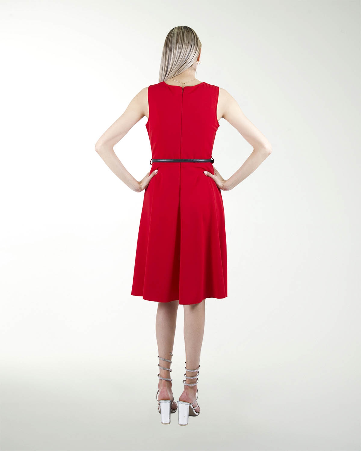 VESTIDO CA LISO CON BOLSAS Y CINTURON