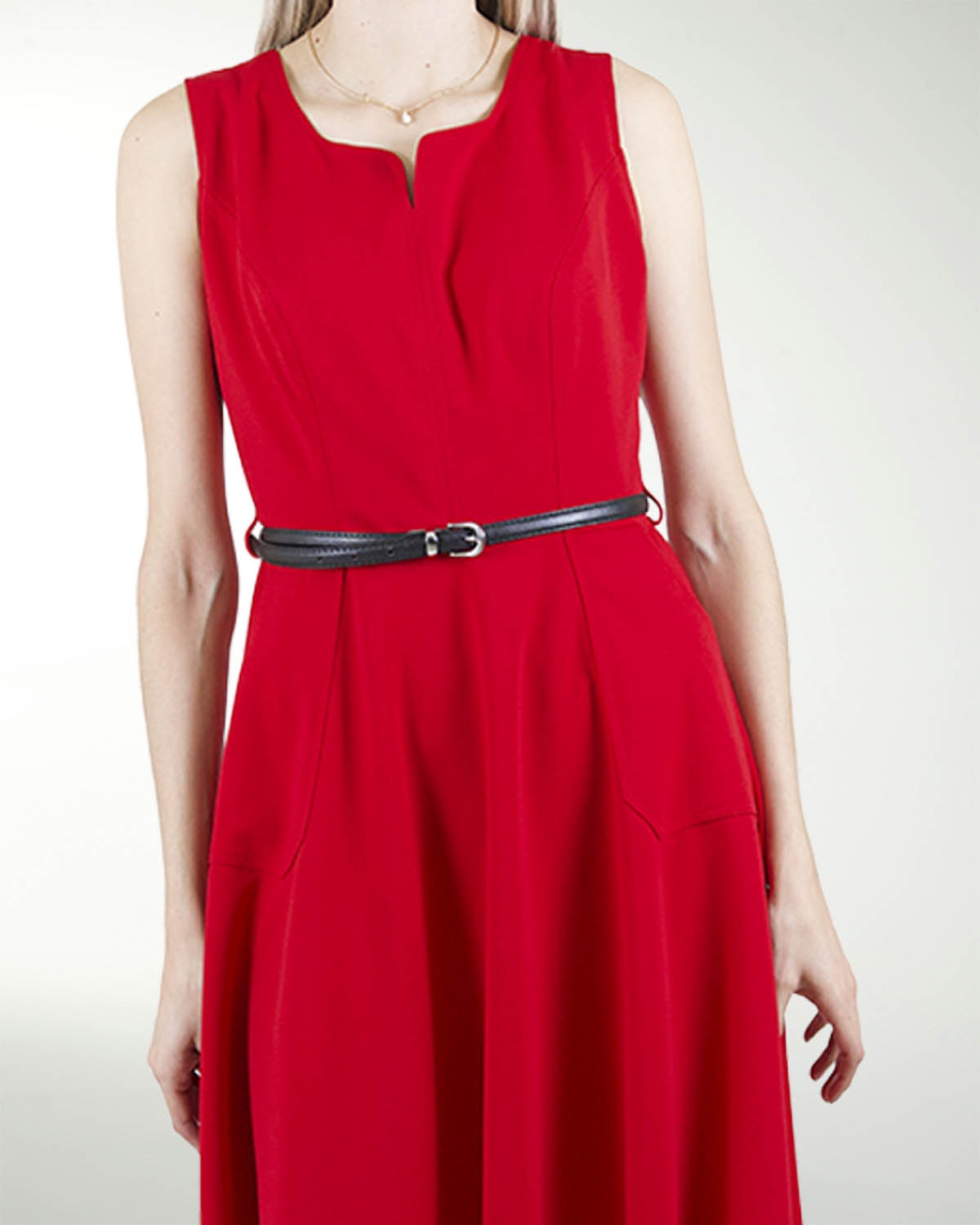 VESTIDO CA LISO CON BOLSAS Y CINTURON