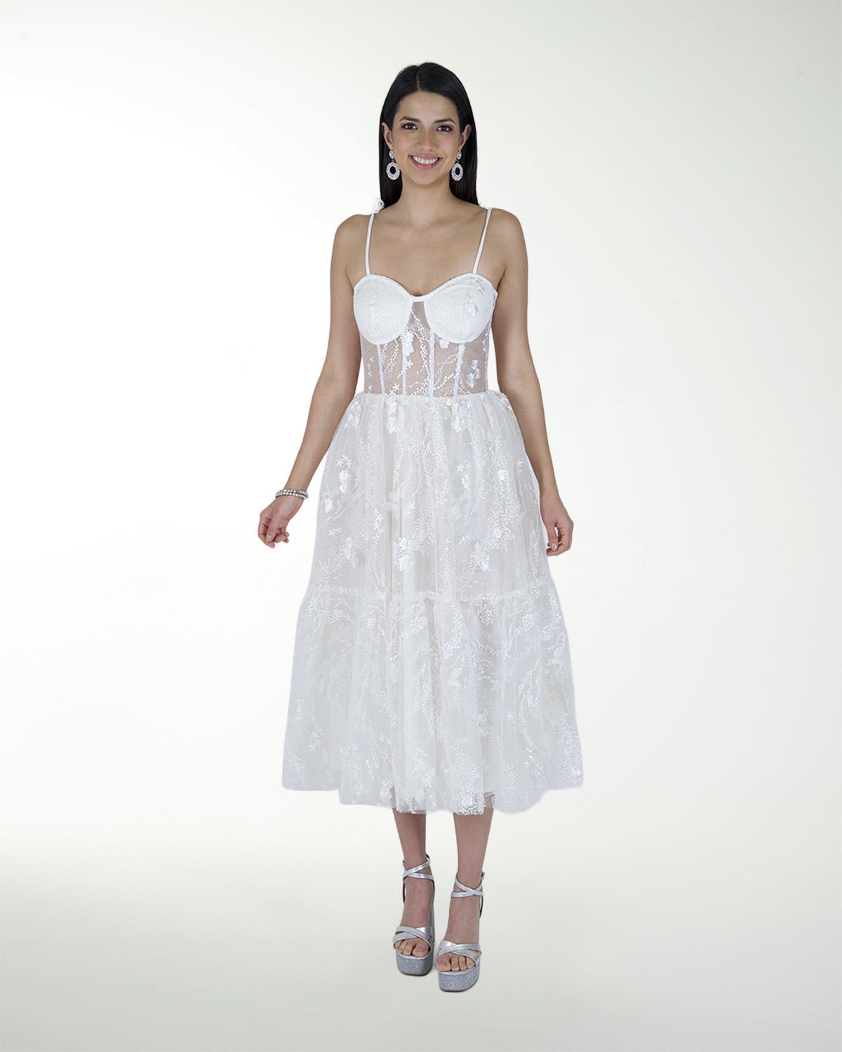 VESTIDO CC CORSET EN TELA BORDADA