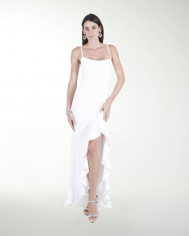 VESTIDO CL BLA CON ESCAROLAS