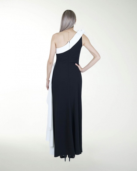 VESTIDO CL DE UN HOMBRO BICOLOR