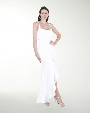 VESTIDO CL BLA CON ESCAROLAS