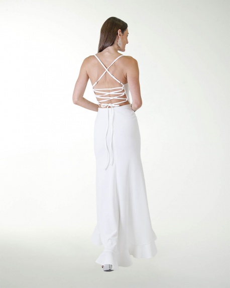 VESTIDO CL BLA CON ESCAROLAS