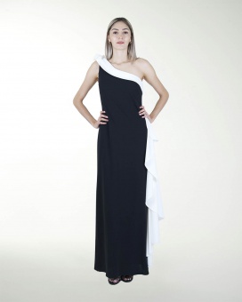 VESTIDO CL DE UN HOMBRO BICOLOR