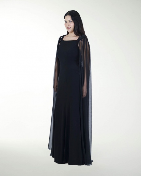 VESTIDO TE CON MANGAS Y FLORES EN HOMBRO