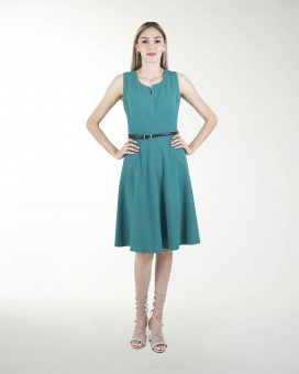 VESTIDO CA LISO CON BOLSAS Y CINTURON