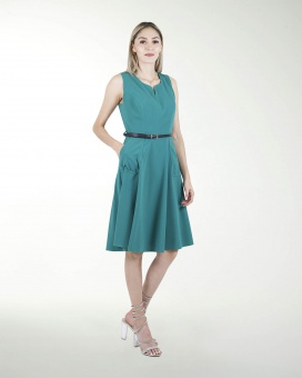 VESTIDO CA LISO CON BOLSAS Y CINTURON