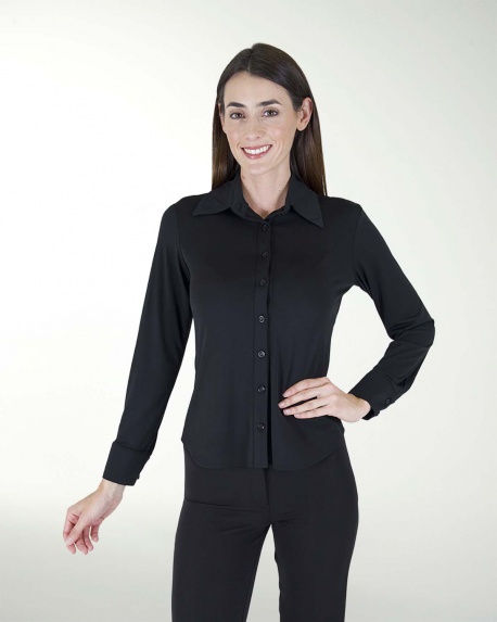BLUSA CON CUELLO CAMISERO MANGA LARGA BOTON EN PUÃOS