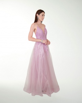 VESTIDO SY GRAN GALA  CON APLICACION Y FALDA BITONO