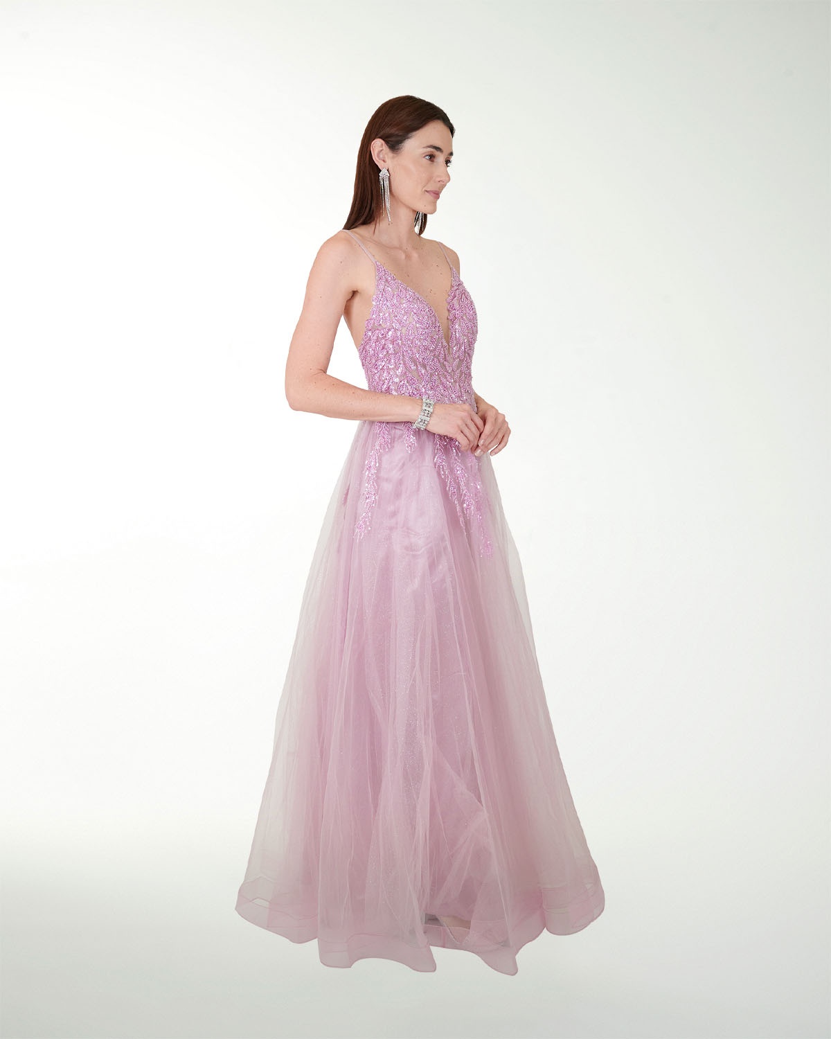 VESTIDO SY GRAN GALA  CON APLICACION Y FALDA BITONO
