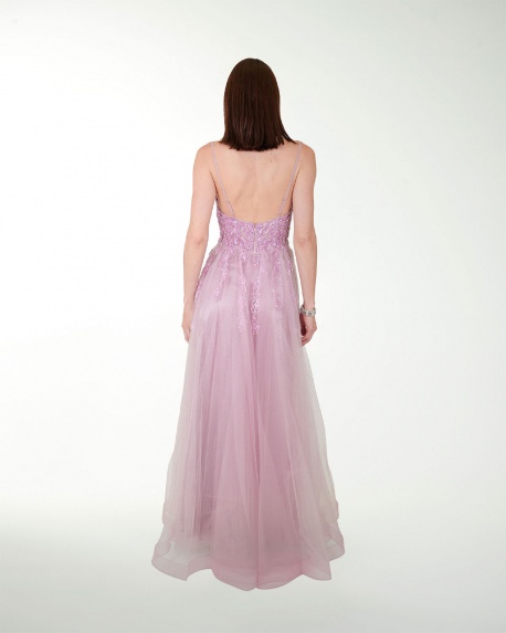 VESTIDO SY GRAN GALA  CON APLICACION Y FALDA BITONO