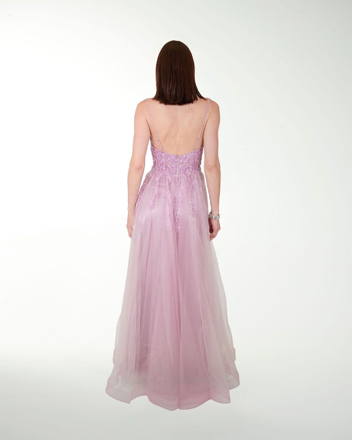 VESTIDO SY GRAN GALA  CON APLICACION Y FALDA BITONO