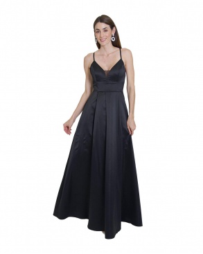 VESTIDO CL RASO ESCOTE EN V Y ENCAJE EN ESPALDA