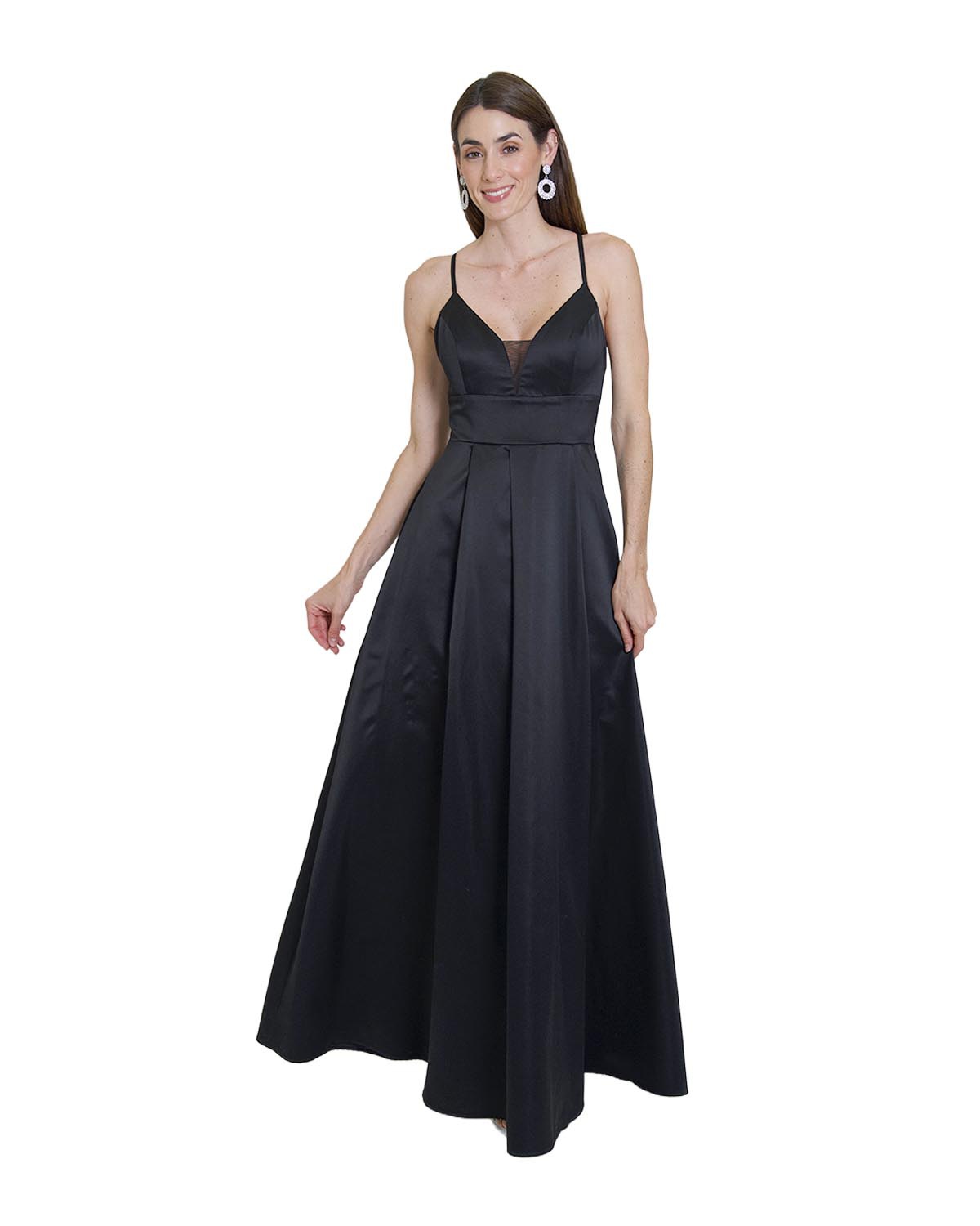 VESTIDO CL RASO ESCOTE EN V Y ENCAJE EN ESPALDA