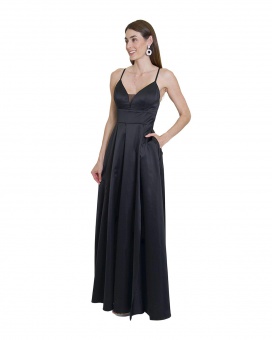 VESTIDO CL RASO ESCOTE EN V Y ENCAJE EN ESPALDA