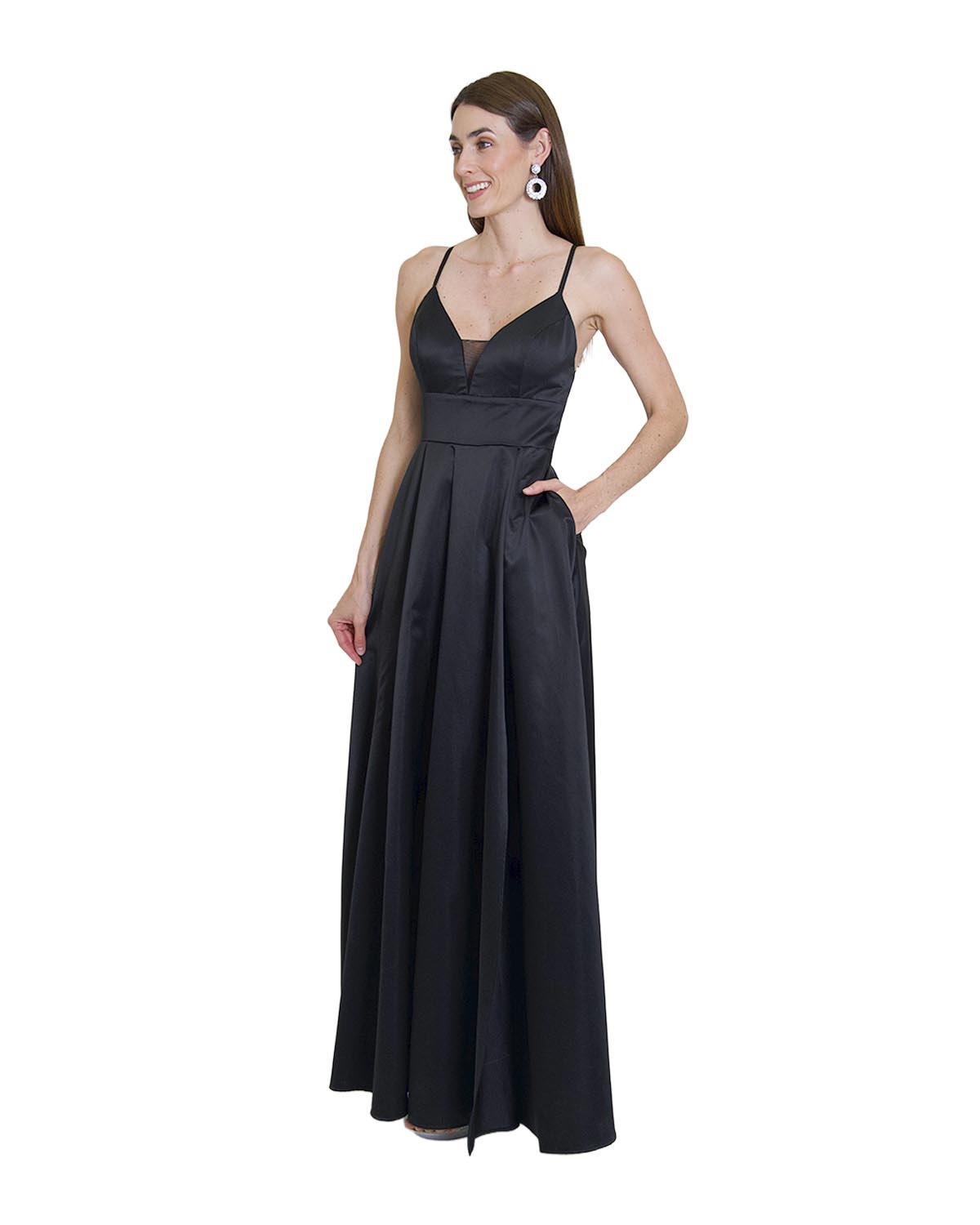 VESTIDO CL RASO ESCOTE EN V Y ENCAJE EN ESPALDA