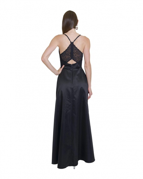 VESTIDO CL RASO ESCOTE EN V Y ENCAJE EN ESPALDA