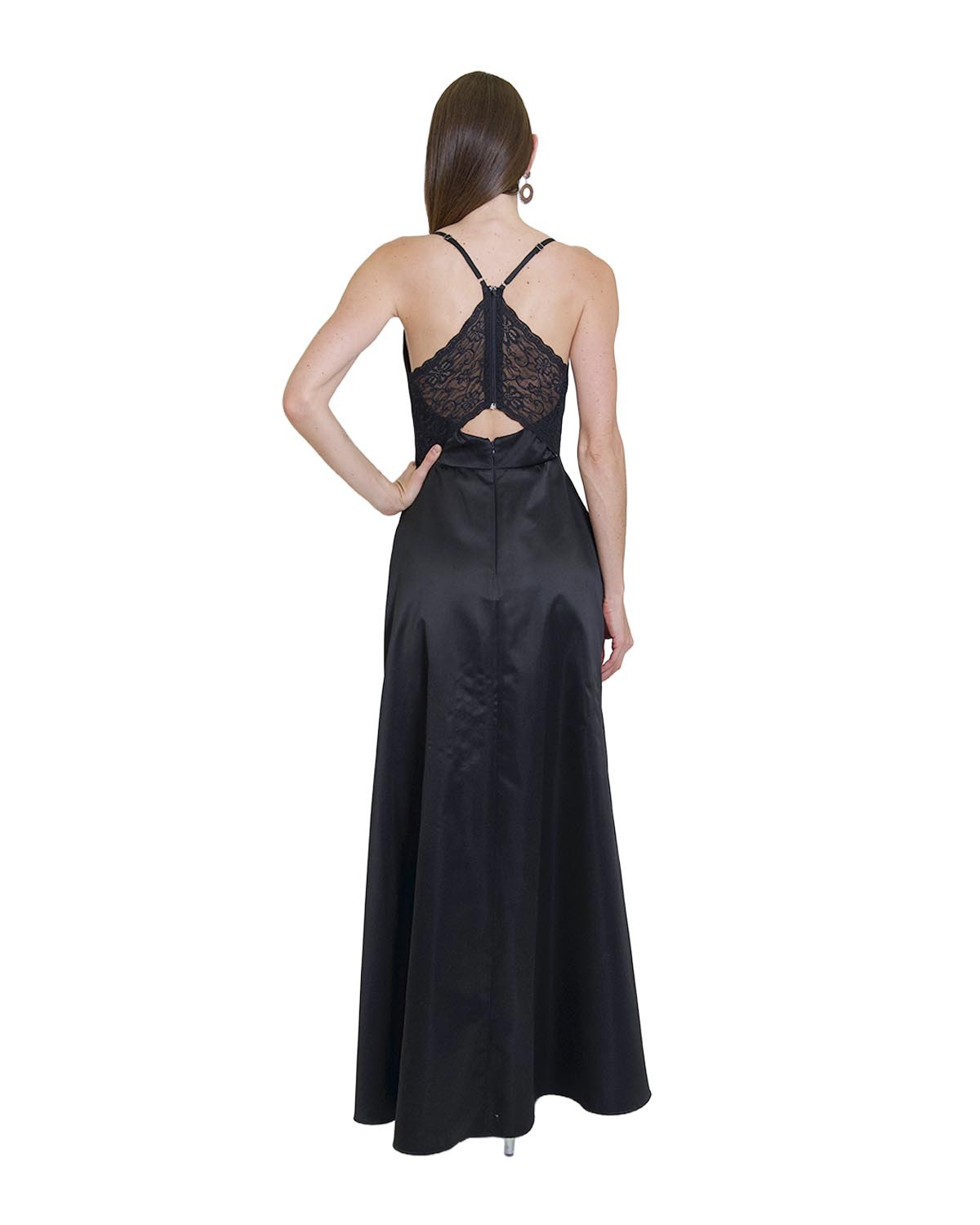 VESTIDO CL RASO ESCOTE EN V Y ENCAJE EN ESPALDA