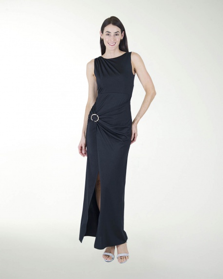 VESTIDO CL DRAPEADO CON APLICACION