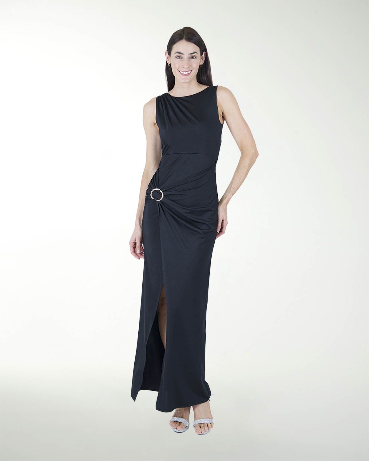 VESTIDO CL DRAPEADO CON APLICACION