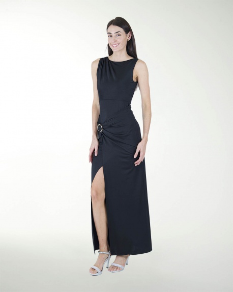 VESTIDO CL DRAPEADO CON APLICACION
